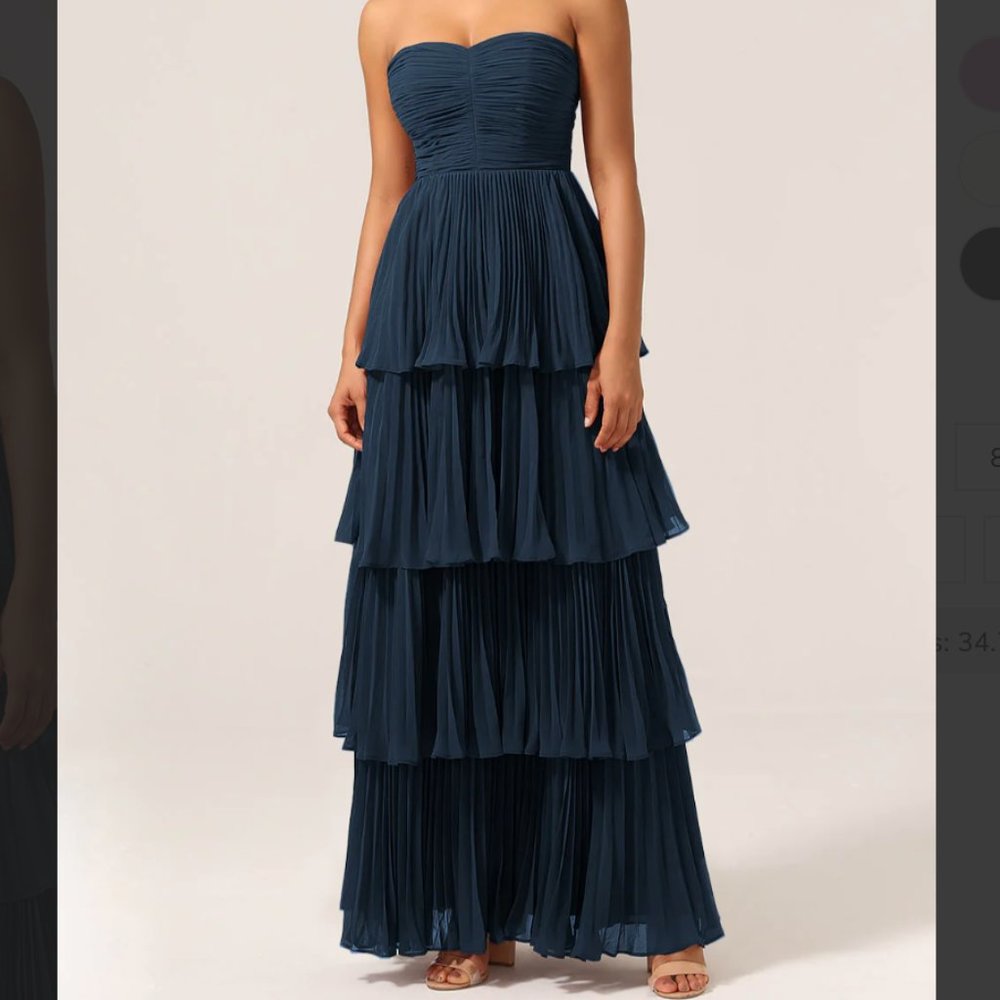 WedTrend A-Line Sweetheart Floor Length Tiered Chiffon Bridesmaid Dress Navy 4